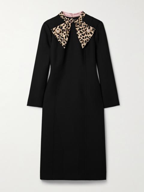Embellished Leopard-print Wool And Silk-blend Midi Dress