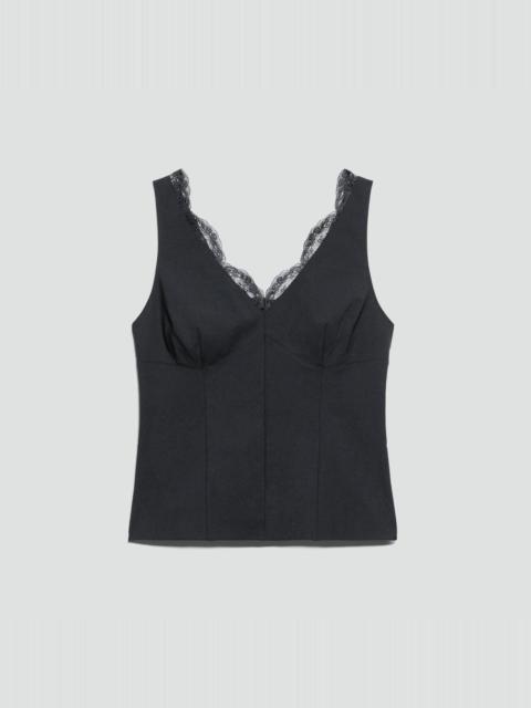 Lace-Trimmed Tank Top in Stretch Wool