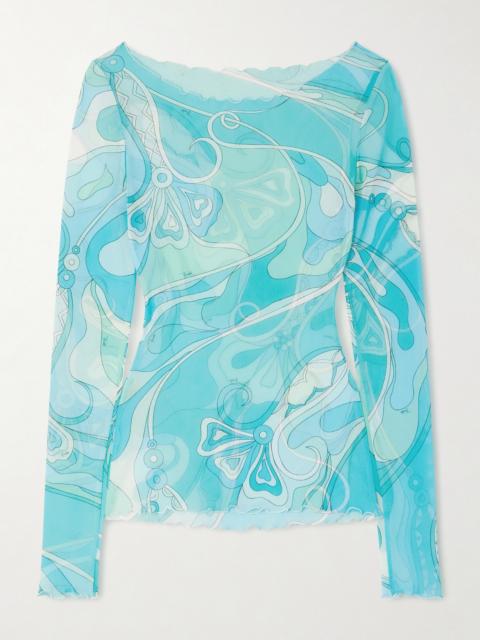 Printed Stretch-tulle Top