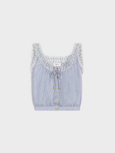 embroidered folk top in striped cotton and cashmere