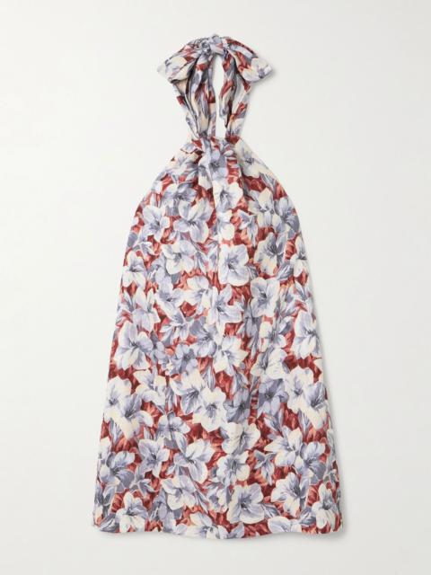 Luna pleated floral-print linen halterneck mini dress Multi
