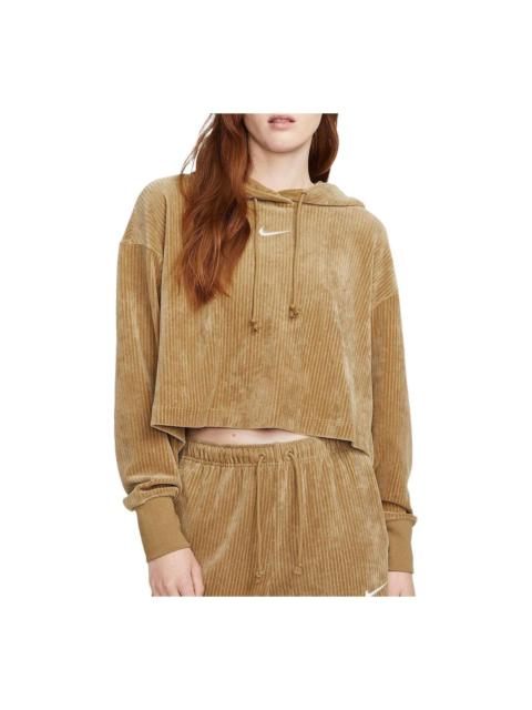 (WMNS) Nike Sportswear Velour Cropped Pullover Hoodie 'Tan' DQ5928-258