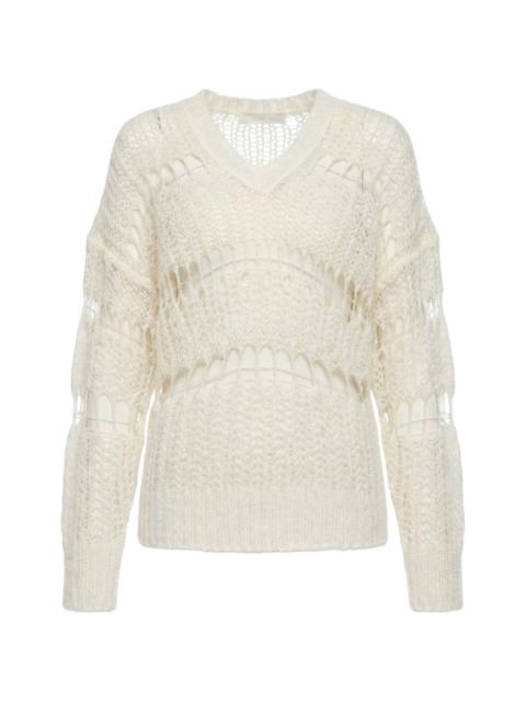 V-neck open knit sweater