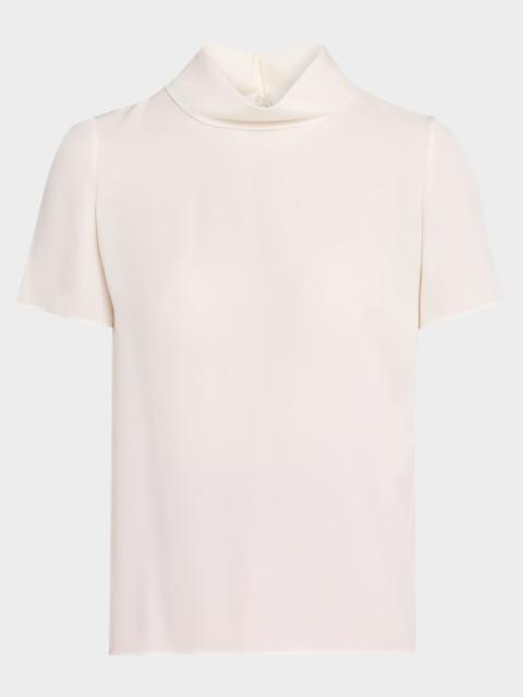 Mock-Neck Short-Sleeve Silk Top