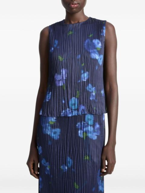pleated floral-print top