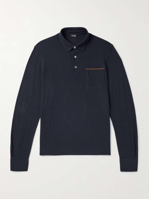 Slim-Fit Suede-Trimmed Cotton-Piqué Polo Shirt