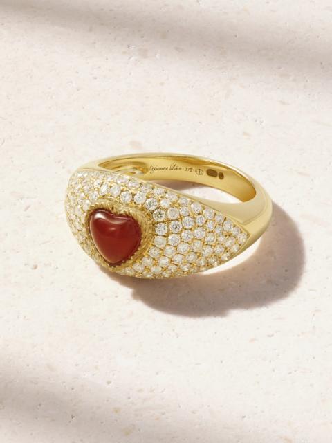 Mini Bague Dôme Coeur 9-karat Gold, Agate And Diamond Ring