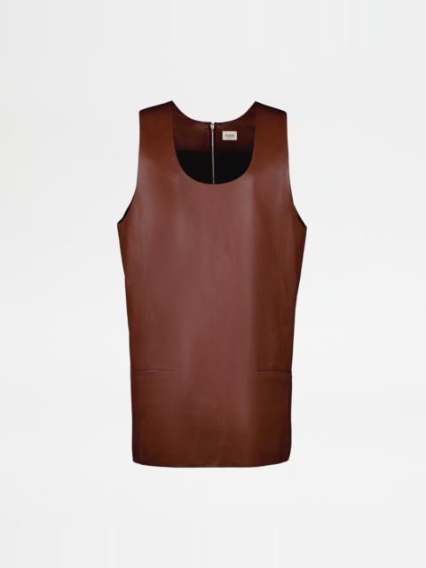 MINI DRESS IN LEATHER - BROWN
