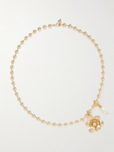 The Flower Meets The Pearl Gold-tone Pearl Necklace