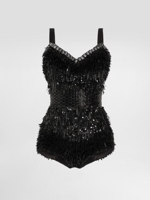 Sequined and micro-beaded bodysuit