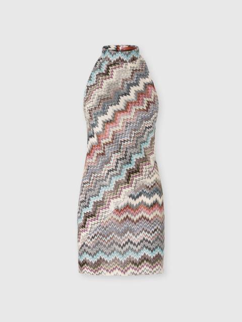 Mini dress with halter neckline and raschel detailing