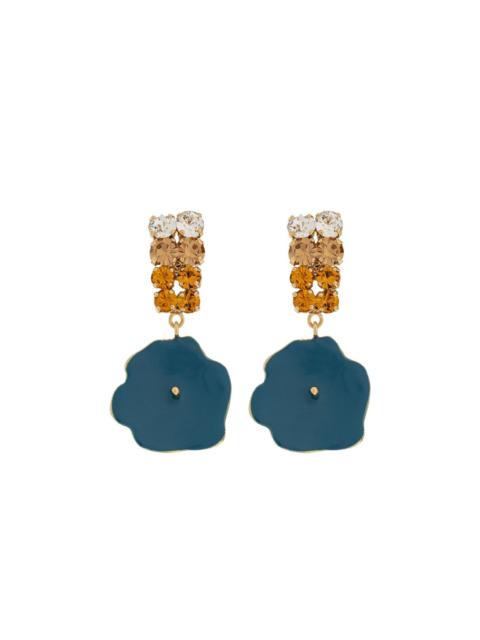 crystal-embellished flower-motif drop earrings