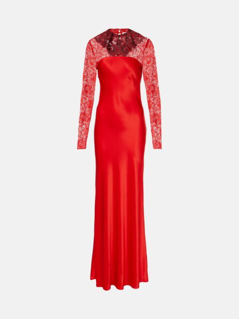 Lace-trimmed silk-blend satin gown