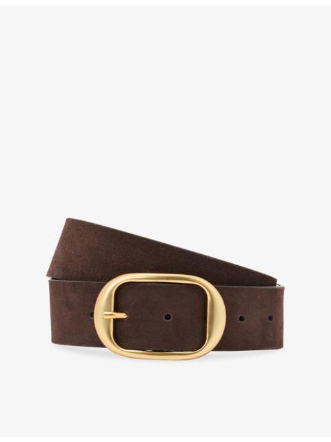 Athena Oval-Buckle Suede Belt