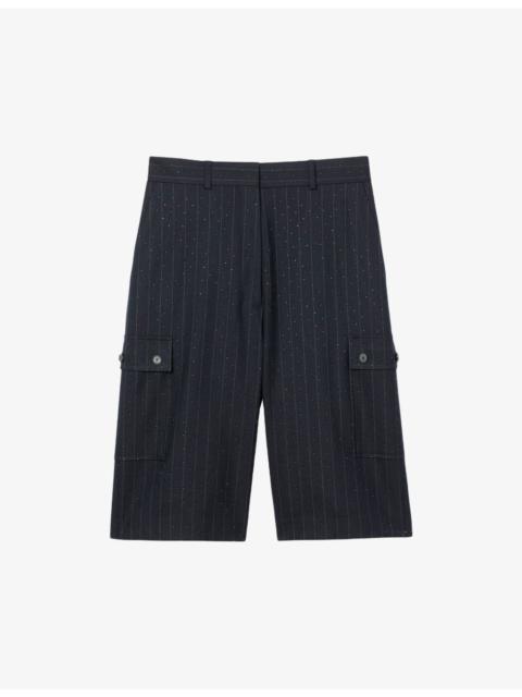 Striped Rhinestone-Embellished Stretch Wool-Blend Shorts