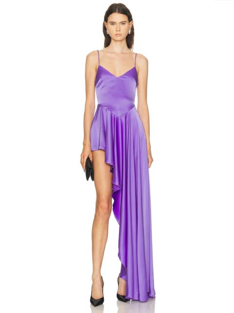 Open Leg Asymmetric Satin Gown