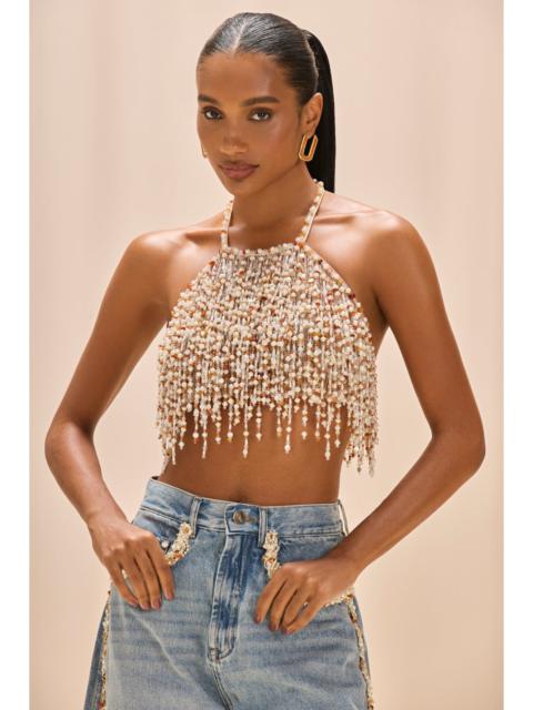 PEARL DUST EMBROIDERY HALTERNECK TOP
