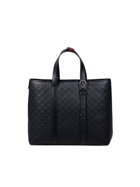 embossed buckle tote bag