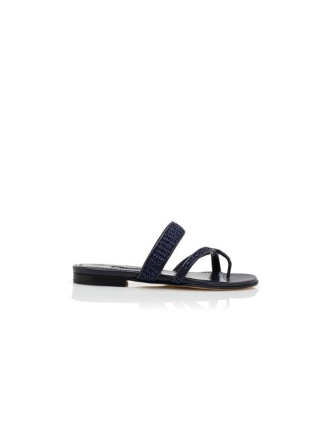 Navy Blue Raffia Flat Sandals