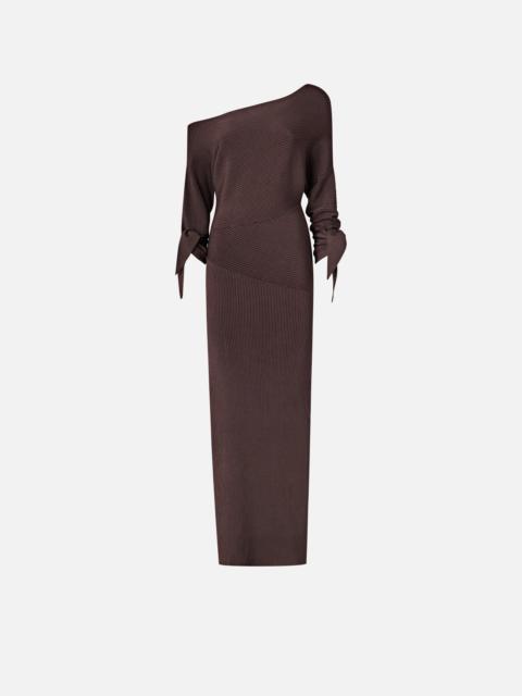 LONG RIB-KNIT DRESS WITH ASYMMETRICAL NECKLINE