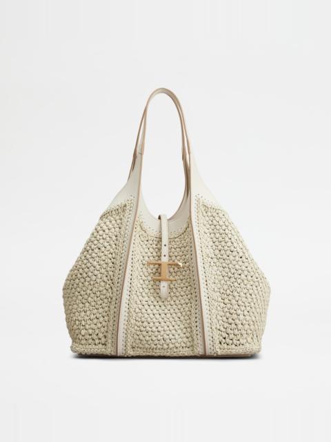 T TIMELESS SHOPPING BAG IN RAFFIA AND LEATHER MEDIUM - WHITE