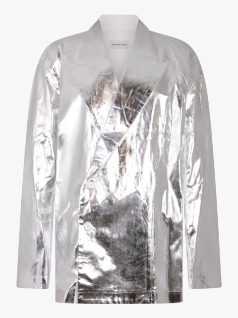 CAPLAN SILVER OVERLAY DOUBLE BREASTED SHIRT JACKET | SILVER/WHITE