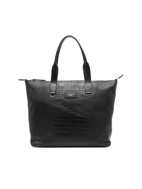 crocodile-embossed leather tote bag