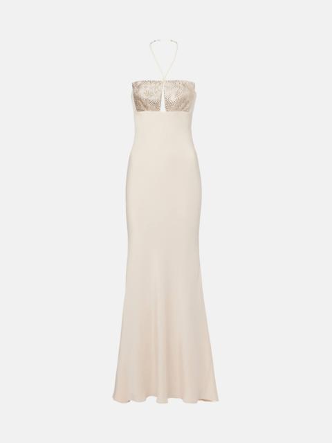 Embellished halterneck silk gown