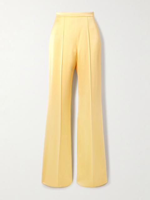 Pintucked satin straight-leg pants Yellow