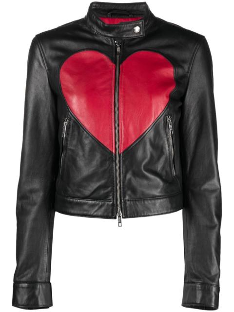 heart-print leather jacket