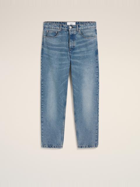 BLUE COTTON TAPERED FIT JEANS