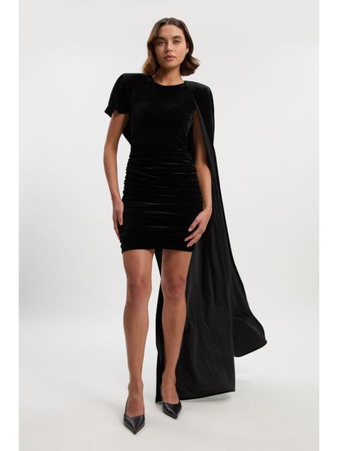 Stretch Velvet Jersey Cape Shoulder Mini Dress