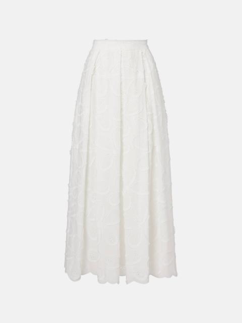 Embroidered cotton-blend midi skirt