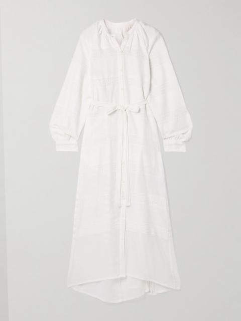 Makeda Belted Metallic Striped Cotton-gauze Maxi Dress