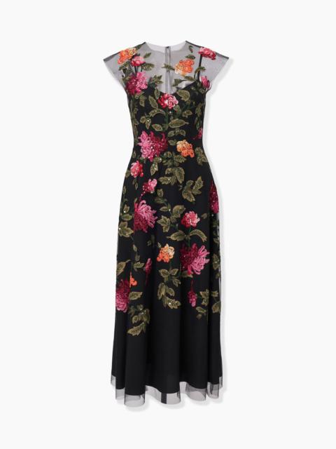 Floral-Embroidered Tulle Midi Dress