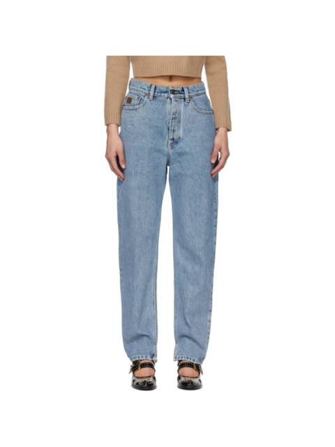 Blue High-Rise Tapered Jeans