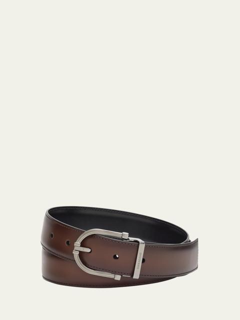 Men's Reversible Leather Curve-Buckle Belt