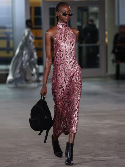 Sequin Halter Open Back Dress