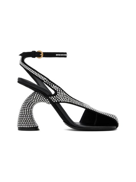Black Embellished Leather Heeled Sandals