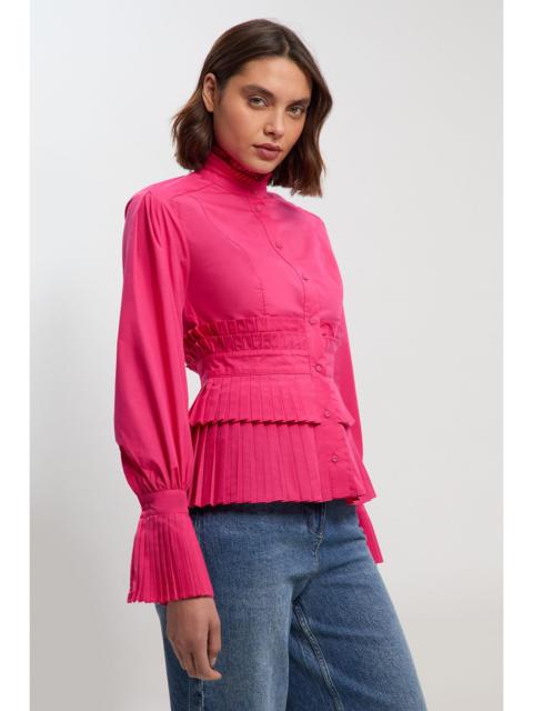 Cotton Poplin Tiered Ruffle Detail Long Sleeve Woven Blouse