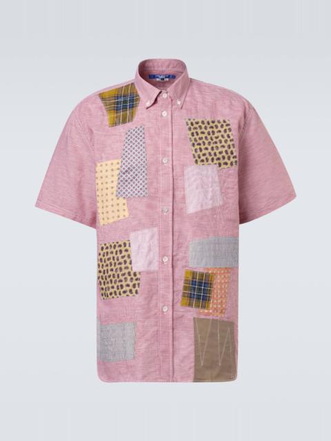 Patchwork linen and cotton bowling shirt