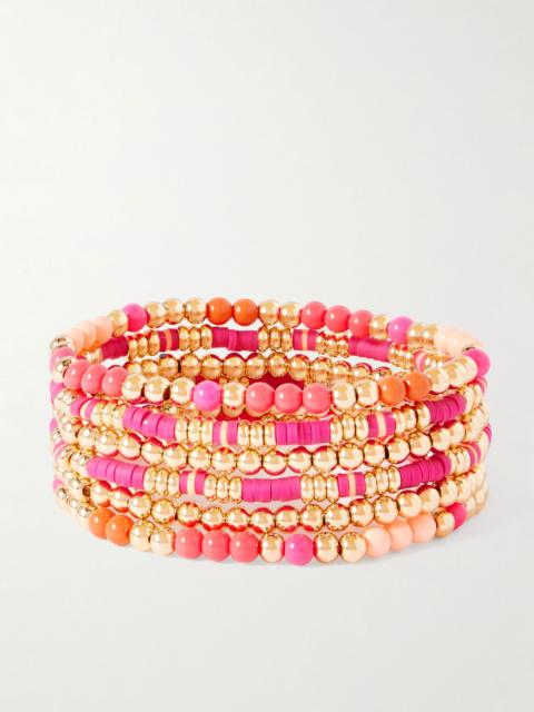 The Love Bunch set of six gold-tone, enamel and heishi bracelets Pink