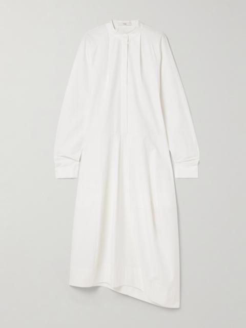 Asymmetric Pleated Cotton-poplin Midi Shirt Dress