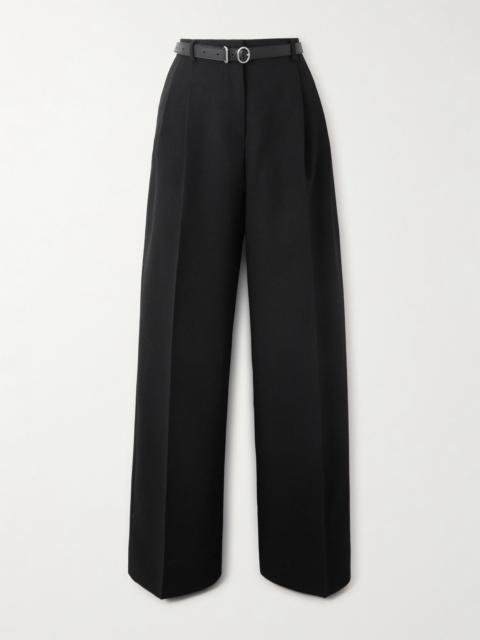 Belted Pleated Wool Wide-leg Pants