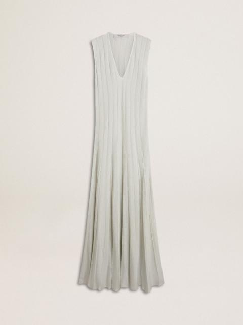 Women’s baby blue dress with vertical striped pattern