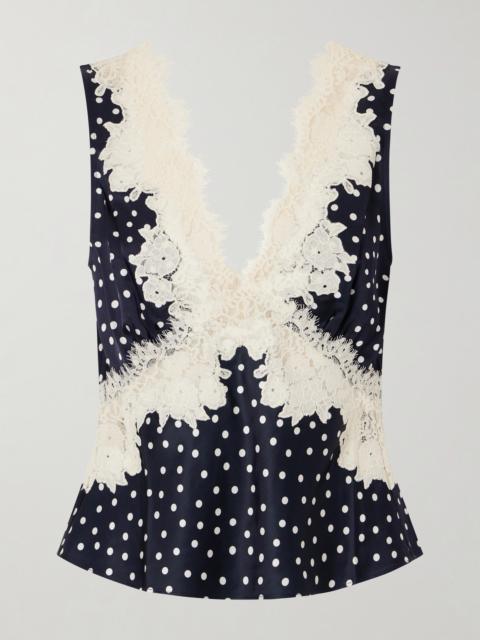 Emmie Lace-trimmed Polka-dot Satin Top