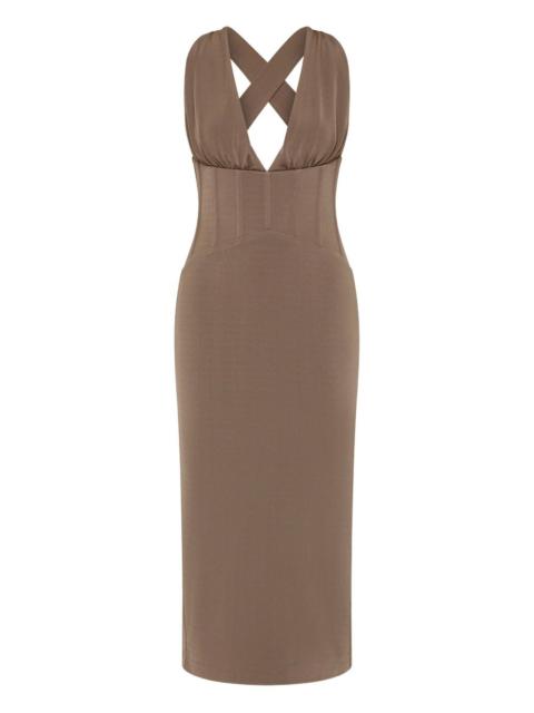 Misha cross-back corset midi dress