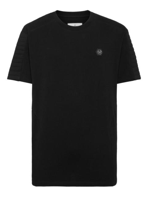 quilted-panel round-neck T-shirt