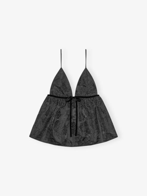 BLACK BOTANICAL JACQUARD STRAP TOP
