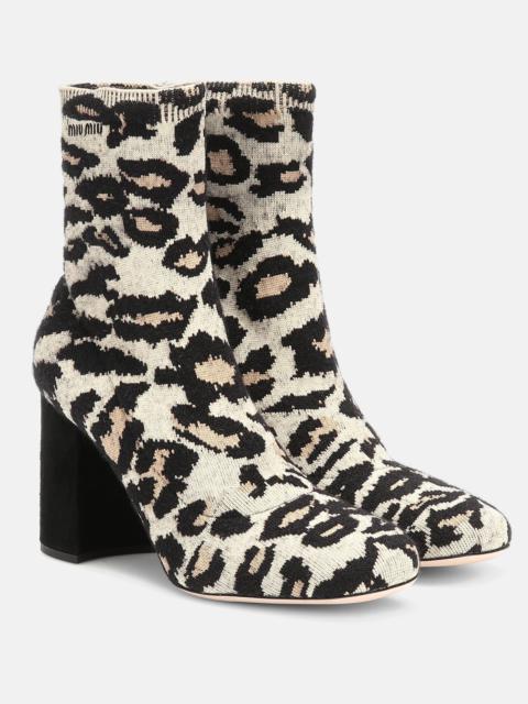Leopard-print jacquard ankle boots